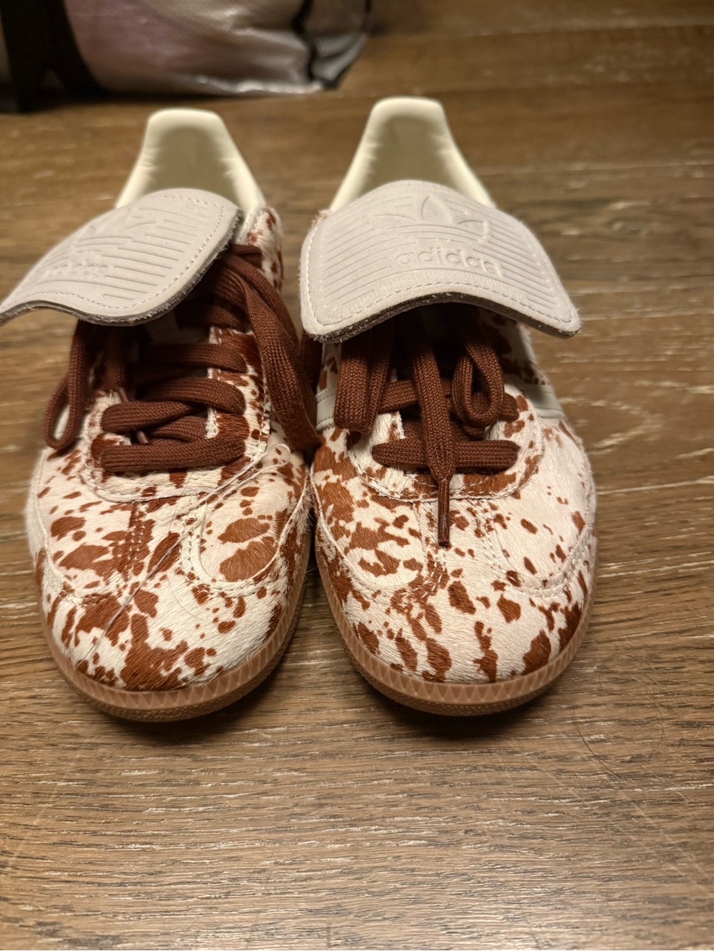 Adidas White and Brown Speckle Sneakers